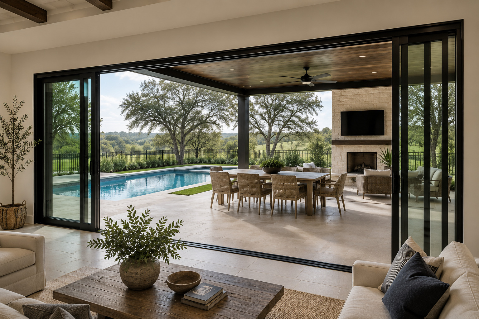 Luxury multi-slide door opening onto a Texas patio