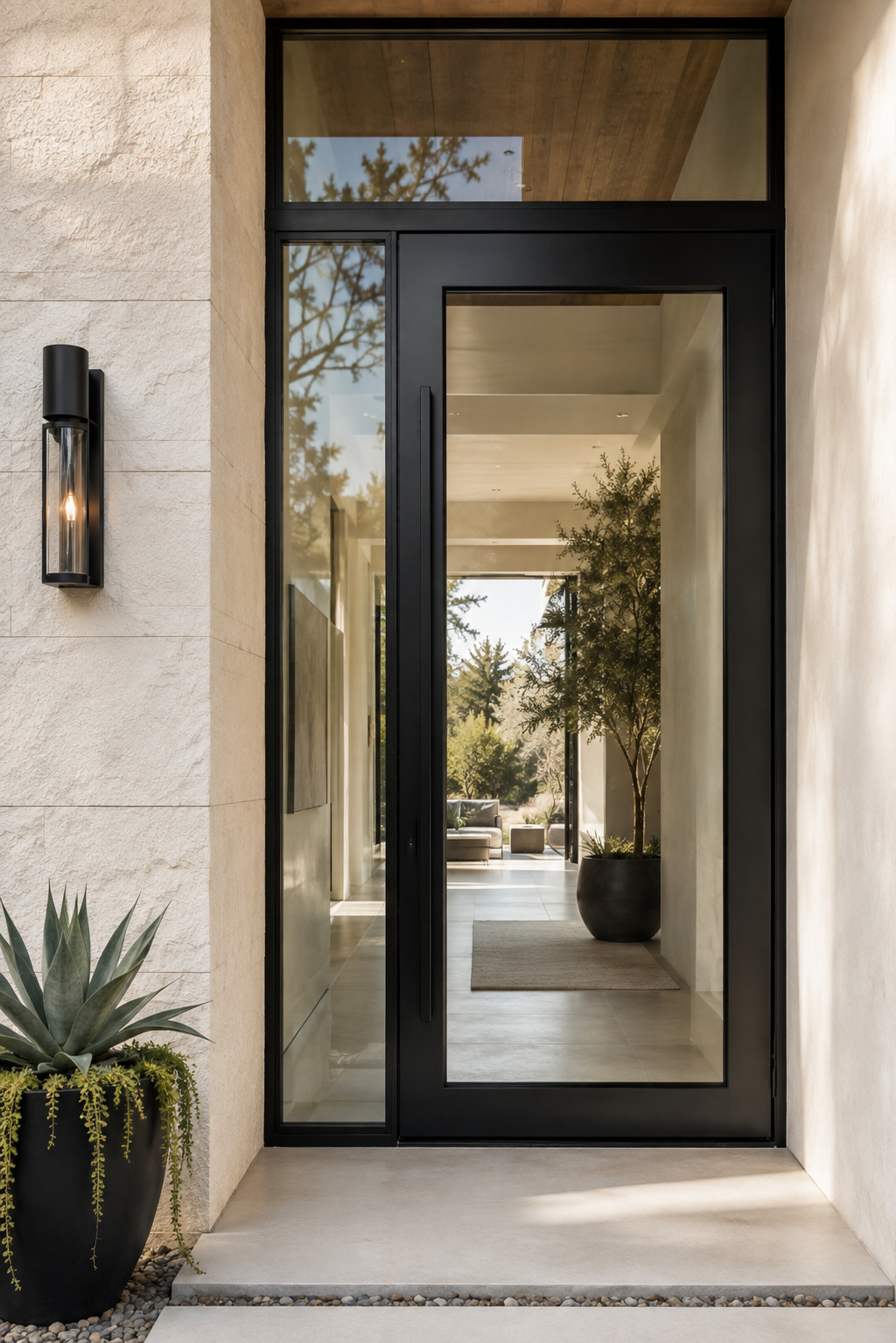 Modern iron and glass entry door with minimalist design